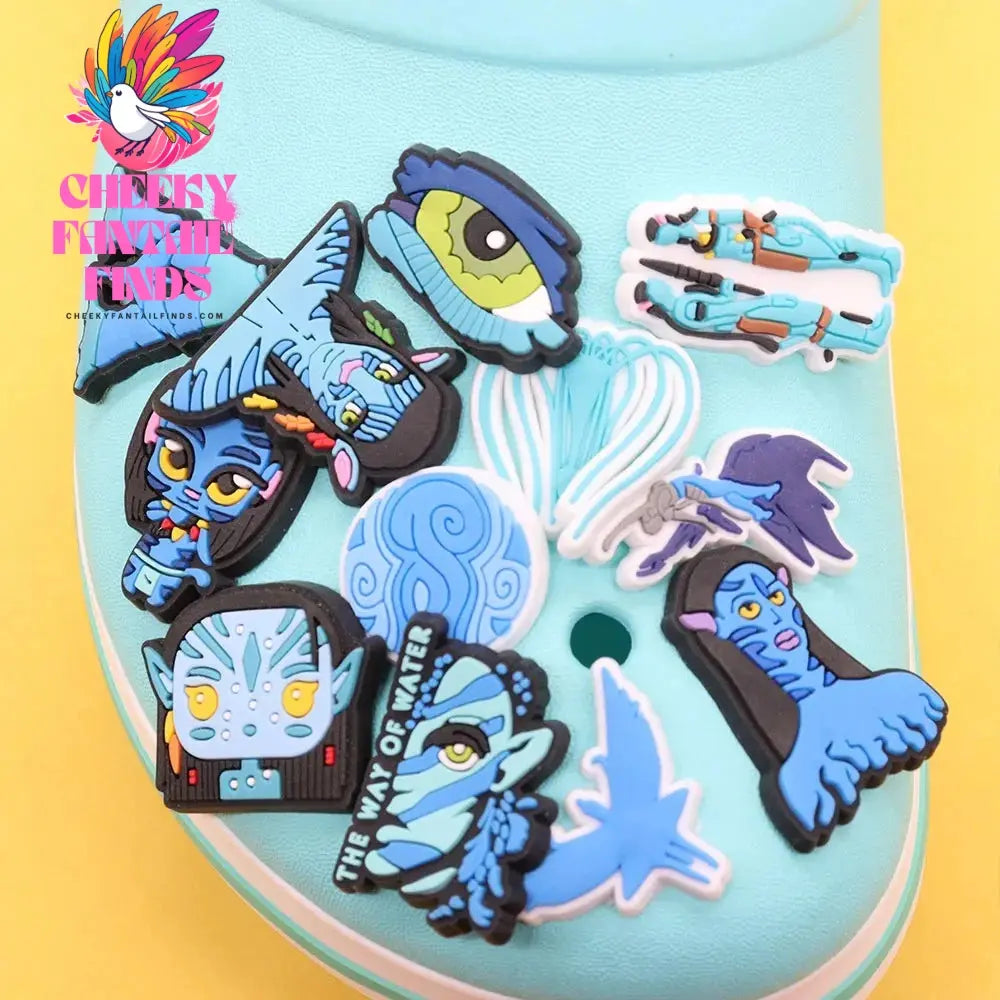 1-12Pcs Blue Avatar The Way of Water Shoe Buckle Charms Man Movie Cheeky Fantail Finds