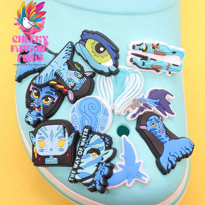 1-12Pcs Blue Avatar The Way of Water Shoe Buckle Charms Man Movie Cheeky Fantail Finds