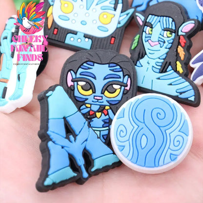 1-12Pcs Blue Avatar The Way of Water Shoe Buckle Charms Man Movie Cheeky Fantail Finds
