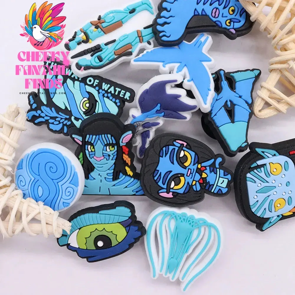 1-12Pcs Blue Avatar The Way of Water Shoe Buckle Charms Man Movie Cheeky Fantail Finds