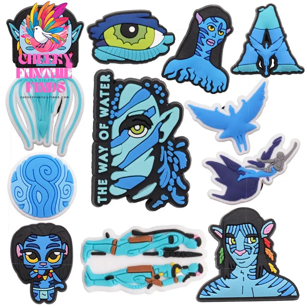 1-12Pcs Blue Avatar The Way of Water Shoe Buckle Charms Man Movie Cheeky Fantail Finds