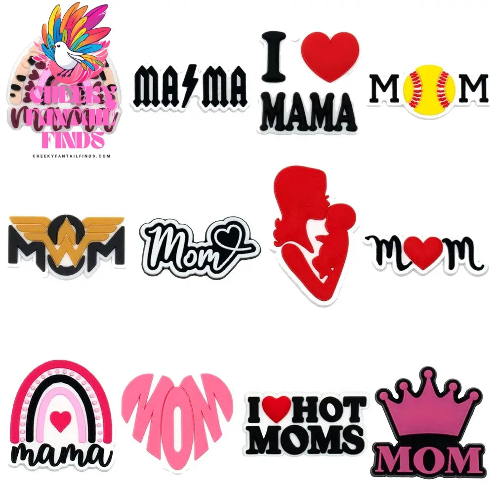 1/12pcs Mom Life Shoe Charms for Women Shoe Decorations Pink Heart Pins for Mother Buckle MaMa Sandal Accessories Ornament - Cheeky Fantail Finds