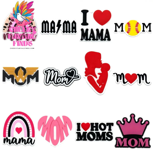 1/12pcs Mom Life Shoe Charms for Women Shoe Decorations Pink Heart Pins for Mother Buckle MaMa Sandal Accessories Ornament - Cheeky Fantail Finds
