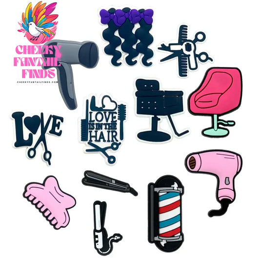 1/12pcs PVC Hairdressing Shoe Charms for Women Girl Pins Hairdryer Curling Iron Scissor Pins Accessories Shoe Decorations Buckle - Cheeky Fantail Finds