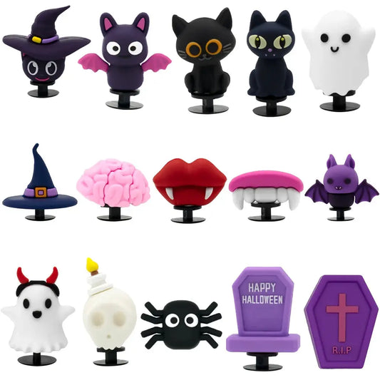 1/15pcs 3D Halloween Party Horrible Shoe Accessories Black Cat Ghost Witch Shoe Charms Woman Men Kids Pins Buckle Decorations - Cheeky Fantail Finds