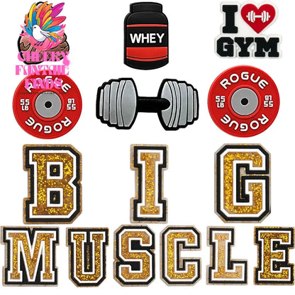 1/15pcs Bodybuilding Style Shoe Charms Big Muscle Letter Workout Shoe Accessories fit Women Men Fashion Gym Slippers Decorations - Cheeky Fantail Finds