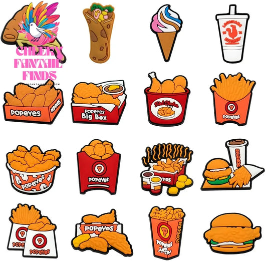 1/16PCS Shoe Charms Cute Delicious Food Fried Chicken Sushi Desserts Shoe Buckle Pins for Clogs Sandals Women Men Shoe Decor Cheeky Fantail Finds