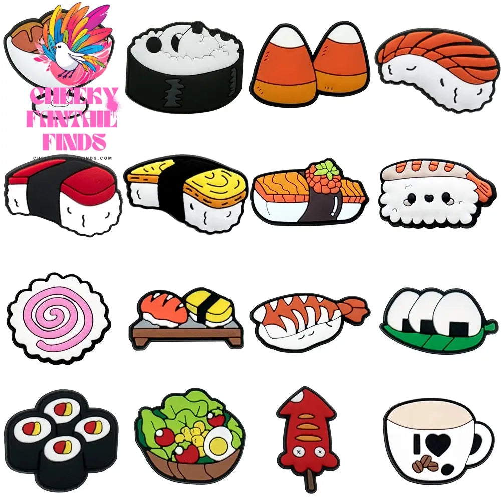 1/16PCS Shoe Charms Cute Delicious Food Fried Chicken Sushi Desserts Shoe Buckle Pins for Clogs Sandals Women Men Shoe Decor Cheeky Fantail Finds