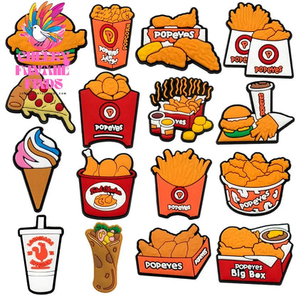 1/16pcs Food PVC Shoe Charms Fried Chicken Hamburg Shoe Clips Decorations Pizza Ice Cream Garden Sandals Accessories for Kids Cheeky Fantail Finds