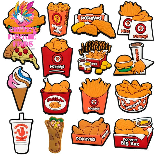 1/16pcs Food PVC Shoe Charms Fried Chicken Hamburg Shoe Clips Decorations Pizza Ice Cream Garden Sandals Accessories for Kids Cheeky Fantail Finds