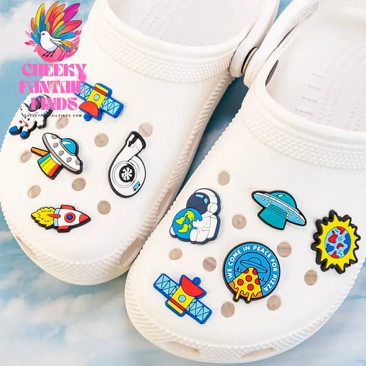 1/16pcs PVC Spaceship Shoe Charms Cartoon Astronaut Cool UFO ET Shoe Accessories Decorations Pins for Men Boy Kids Sandal Gifts - Cheeky Fantail Finds