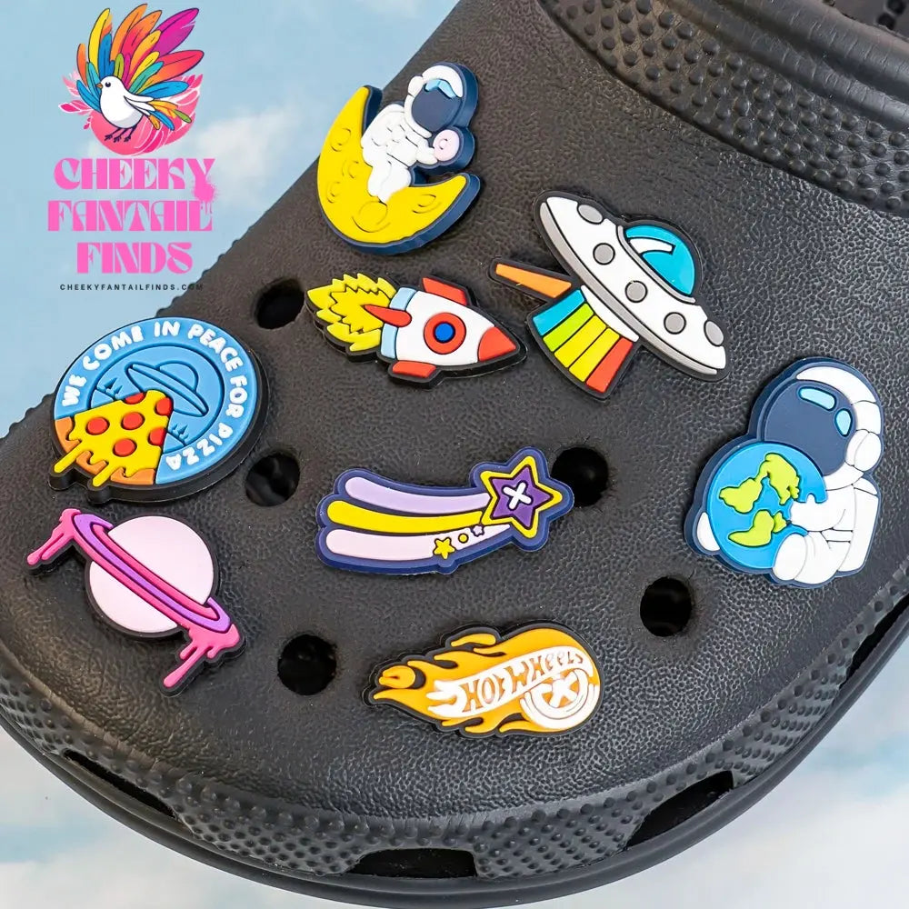 1/16pcs PVC Spaceship Shoe Charms Cartoon Astronaut Cool UFO ET Shoe Accessories Decorations Pins for Men Boy Kids Sandal Gifts - Cheeky Fantail Finds