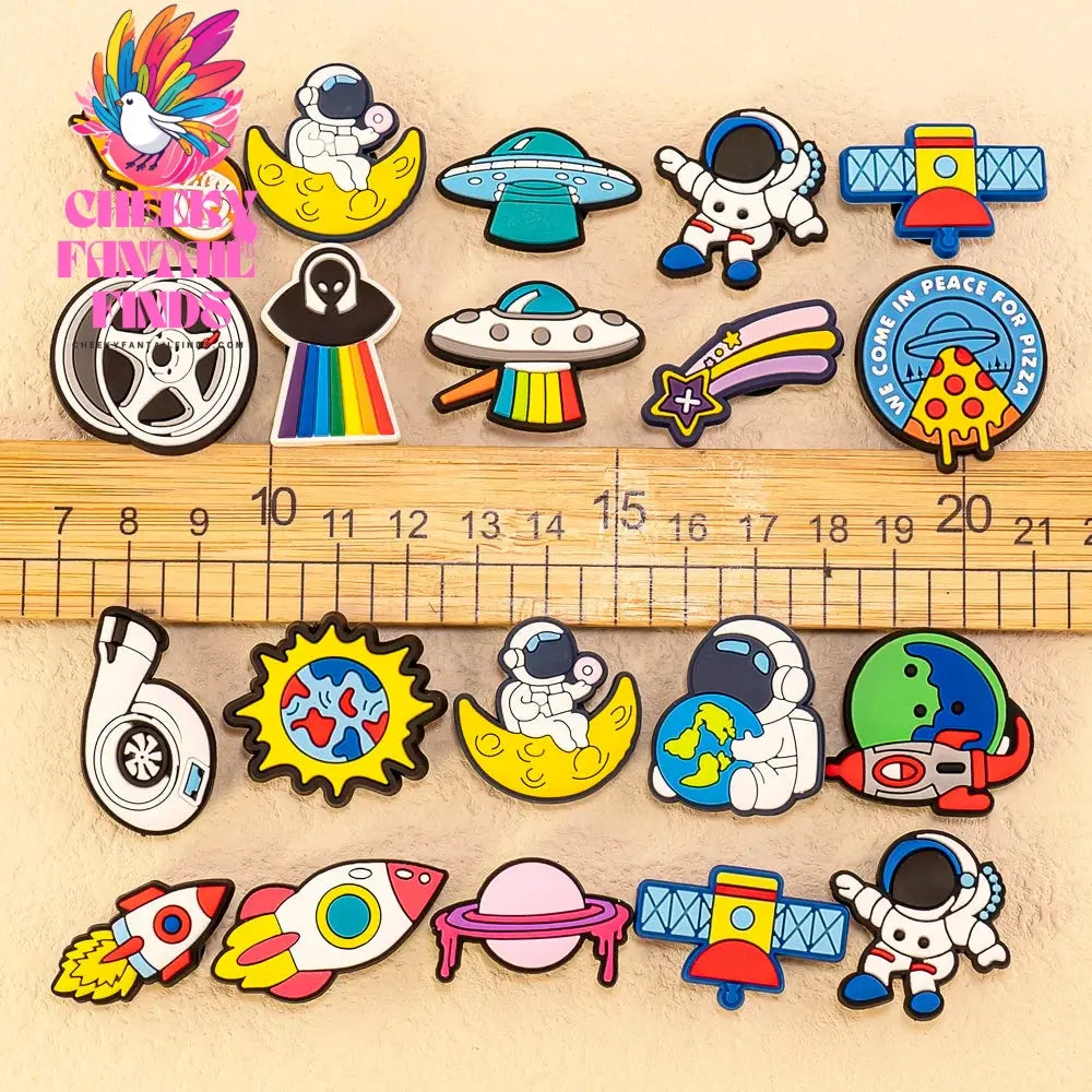1/16pcs PVC Spaceship Shoe Charms Cartoon Astronaut Cool UFO ET Shoe Accessories Decorations Pins for Men Boy Kids Sandal Gifts - Cheeky Fantail Finds