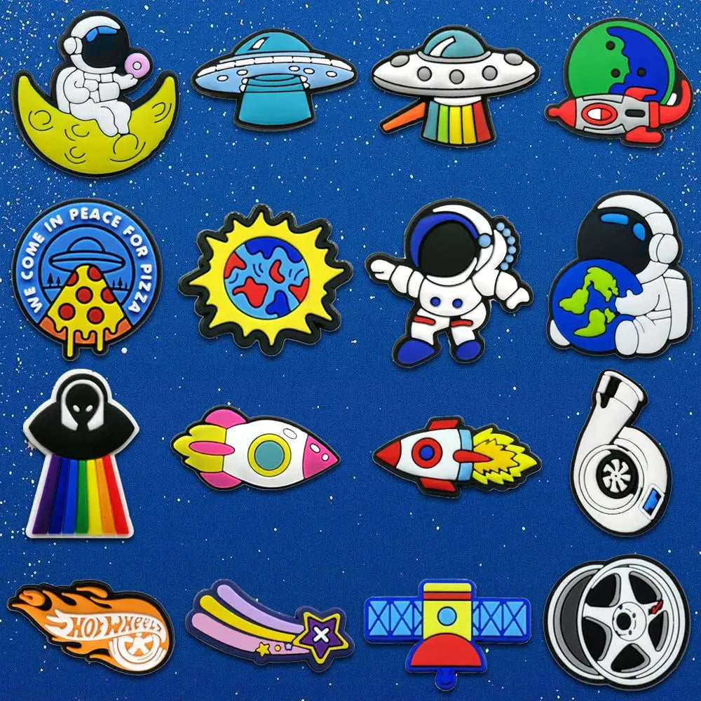 1/16pcs PVC Spaceship Shoe Charms Cartoon Astronaut Cool UFO ET Shoe Accessories Decorations Pins for Men Boy Kids Sandal Gifts - Cheeky Fantail Finds