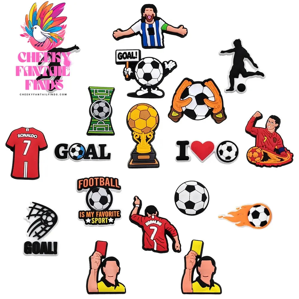 1-18pc Cartoon Football Shoe Charms Design Shoe Decoration Fits For PVC Shoe Accessories Kids Boys Party Gifts - Cheeky Fantail Finds