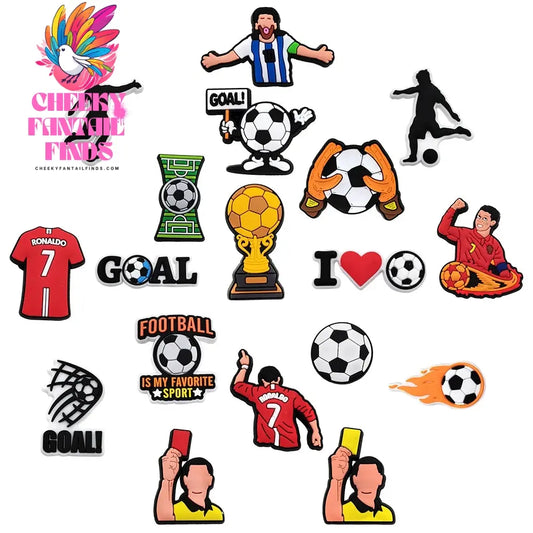 1-18pc Cartoon Football Shoe Charms Design Shoe Decoration Fits For PVC Shoe Accessories Kids Boys Party Gifts - Cheeky Fantail Finds