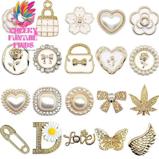 1/20PCS Golden Metal Shoe Charms Bling Metal Pin Wing Luxury Style Jewelry Shoe Accessories Fashion Women Men Shoe Buckle Decor - Cheeky Fantail Finds