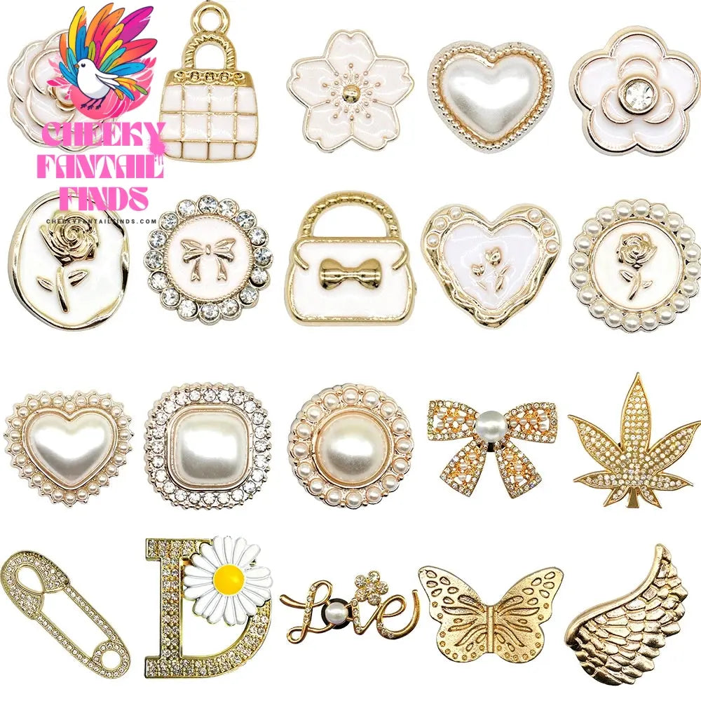 1/20PCS Golden Metal Shoe Charms Bling Metal Pin Wing Luxury Style Jewelry Shoe Accessories Fashion Women Men Shoe Buckle Decor - Cheeky Fantail Finds