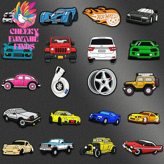 1-20pcs Car Shoe Charms Cool Vehicle Shoe Accessories Cartoon Decorations Pins for Men Boys Kids DIY Clog Buckle Garden Sandal Cheeky Fantail Finds