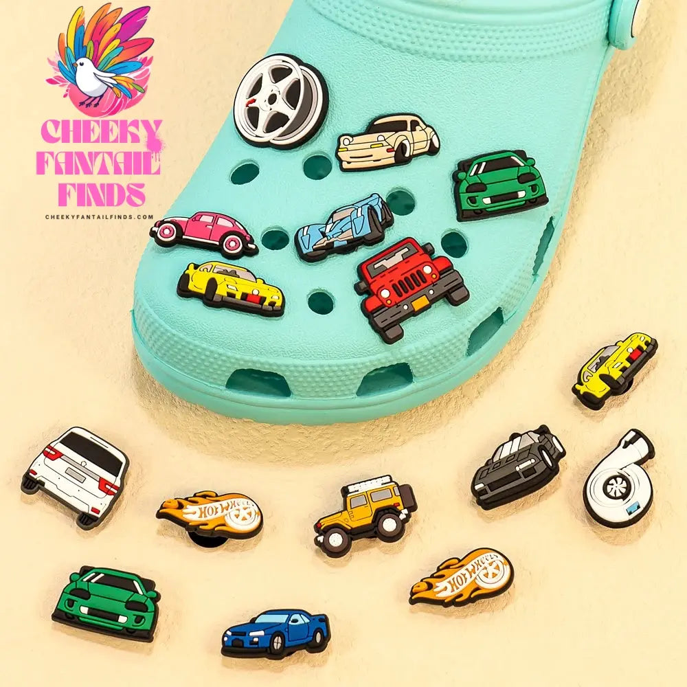 1-20pcs Car Shoe Charms Cool Vehicle Shoe Accessories Cartoon Decorations Pins for Men Boys Kids DIY Clog Buckle Garden Sandal Cheeky Fantail Finds