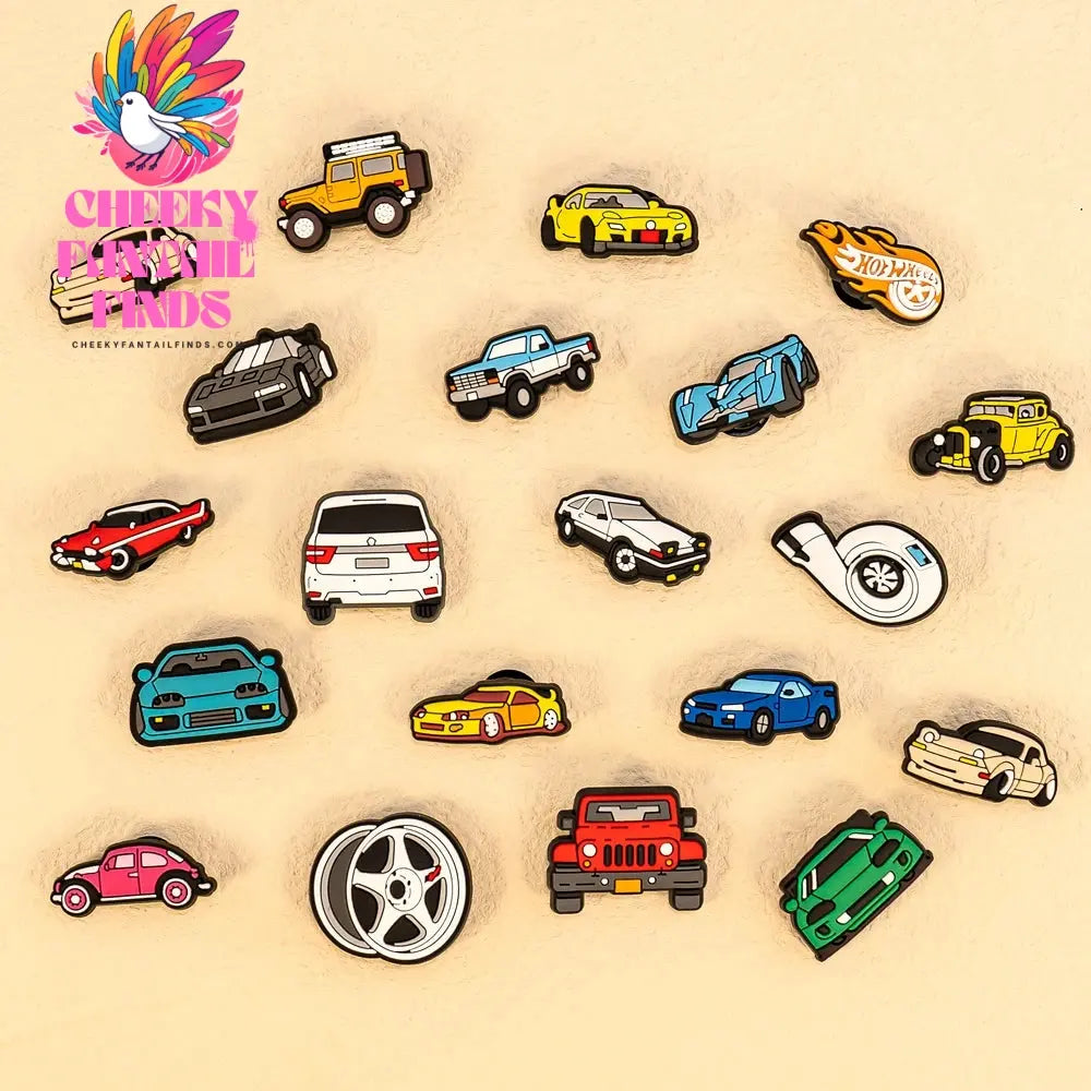 1-20pcs Car Shoe Charms Cool Vehicle Shoe Accessories Cartoon Decorations Pins for Men Boys Kids DIY Clog Buckle Garden Sandal Cheeky Fantail Finds