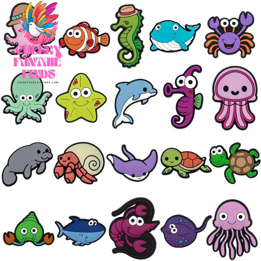 1/20pcs Cartoon Sea Animals Shoe Pins for Kids Octopuses Seahorse Fish Whales Shoe Charms Decorations Accessories Ornament Gifts - Cheeky Fantail Finds