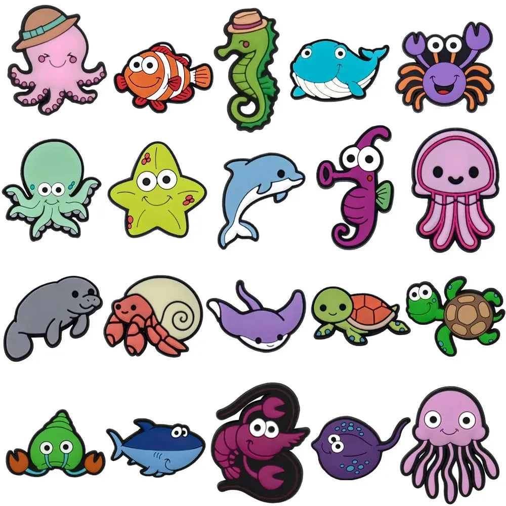 1/20pcs Cartoon Sea Animals Shoe Pins for Kids Octopuses Seahorse Fish Whales Shoe Charms Decorations Accessories Ornament Gifts - Cheeky Fantail Finds