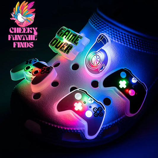 1-20pcs LED Charms for Shoe Lighted Accessories Gamepad Cheese Chips Unicorn LED Pins Shoes Decoration Clogs Buckles Kids Gifts - Cheeky Fantail Finds