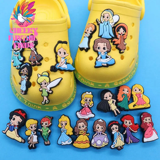 1-22Pcs Snow White Tinker Bell Shoe Charms Princess Button Decorations DIY Girls Favorite Birthday Gifts Cheeky Fantail Finds