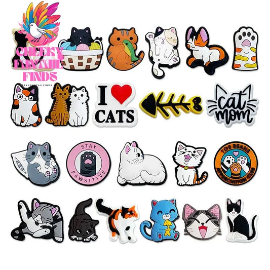 1-22pcs Cute Kawaii Cats Cartoon PVC Sh Accessories Clogs Sandals Shoe Buckle Decoration Pins Kids Friends Gifts - Cheeky Fantail Finds