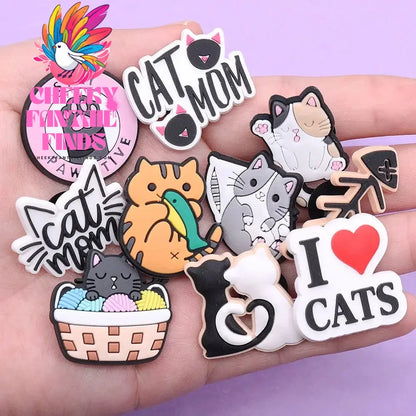 1-22pcs Cute Kawaii Cats Cartoon PVC Sh Accessories Clogs Sandals Shoe Buckle Decoration Pins Kids Friends Gifts - Cheeky Fantail Finds