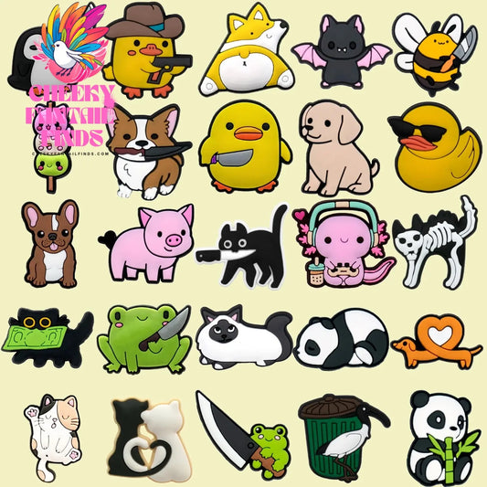 1/25PCS Cute Panda Shoes Charms for Women Funny Cat Dog Duck Penguin Shoes Decoration Frog Bee Bat Garden Sandals Pin Clog Cheeky Fantail Finds