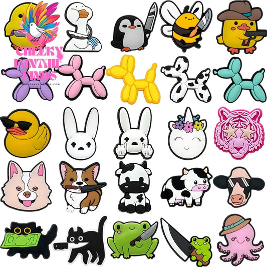 1/25pcs Funny Style Penguin Frog Shoe Decoration Accessories Cute Duck Cat Dog Shoe Charms Pin Clog Garden Sandals for Kids Gift Cheeky Fantail Finds