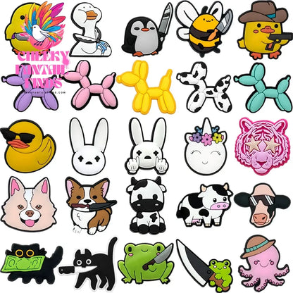 1/25pcs Funny Style Penguin Frog Shoe Decoration Accessories Cute Duck Cat Dog Shoe Charms Pin Clog Garden Sandals for Kids Gift Cheeky Fantail Finds