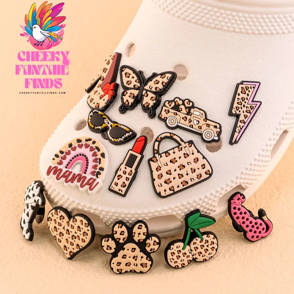 1/25pcs Leopard Print Shoe Charms Lipstick Cherry Butterfly Shoe Decorations Pins for Hot Girl Women Sandals Accessories Buckles - Cheeky Fantail Finds