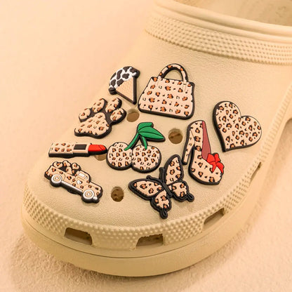 1/25pcs Leopard Print Shoe Charms Lipstick Cherry Butterfly Shoe Decorations Pins for Hot Girl Women Sandals Accessories Buckles - Cheeky Fantail Finds