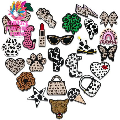 1/25pcs Leopard Print Shoe Charms Lipstick Cherry Butterfly Shoe Decorations Pins for Hot Girl Women Sandals Accessories Buckles - Cheeky Fantail Finds