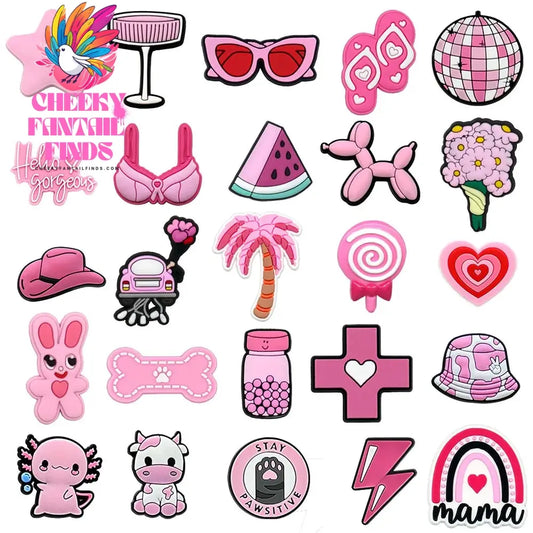 1/25pcs Pink Shoe Charms for Women Rabbit Cat Dog Cow Clog Charms Tree Flower Watermelon Sugar Stars Garden Sandals Accessories Cheeky Fantail Finds
