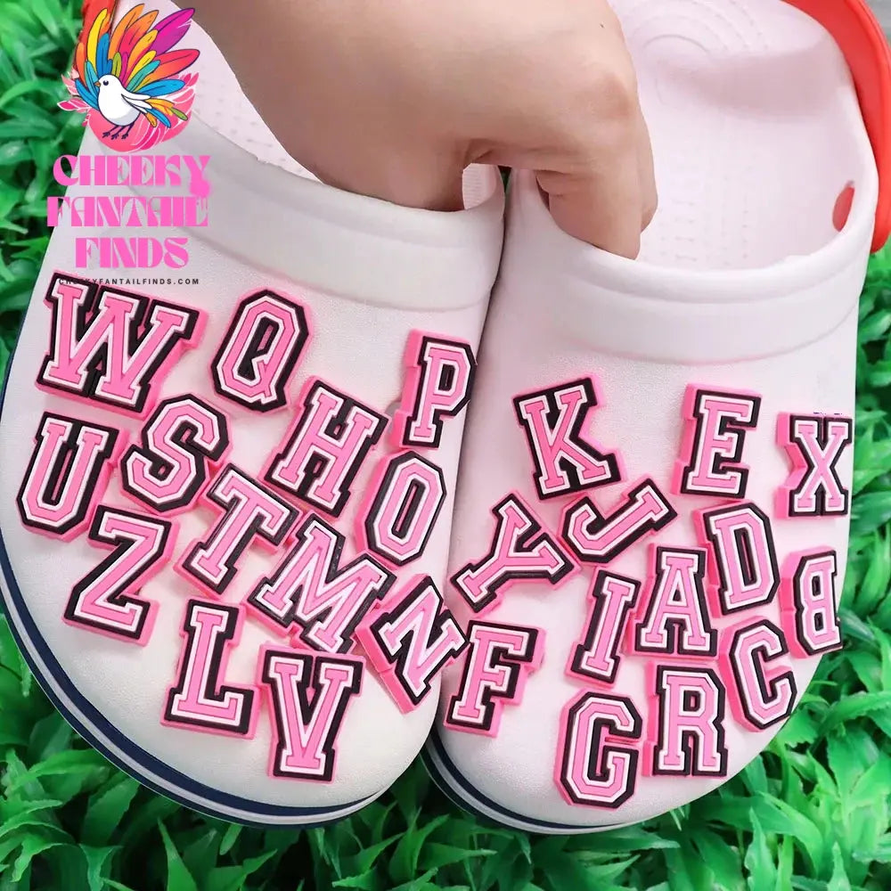 1-26Pcs PVC Pink English Letter Alphabet Sandals Shoe Charms Accessories Kids Designer Decoration DIY Backpack - Cheeky Fantail Finds