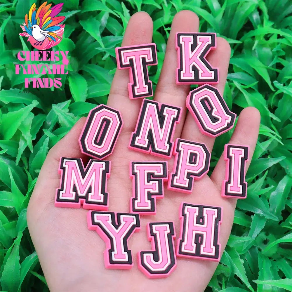 1-26Pcs PVC Pink English Letter Alphabet Sandals Shoe Charms Accessories Kids Designer Decoration DIY Backpack - Cheeky Fantail Finds