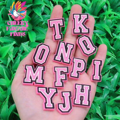 1-26Pcs PVC Pink English Letter Alphabet Sandals Shoe Charms Accessories Kids Designer Decoration DIY Backpack - Cheeky Fantail Finds