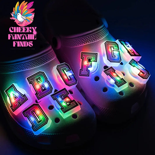 1/26pcs Letter LED Shoe Charms Glowing Accessories Lighted Pins for Kids Shoe Decorations Gifts Sandals Clog Buckles Ornament Cheeky Fantail Finds