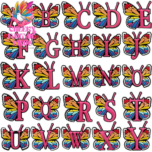 1/26pcs PVC Butterfly Letters Shoe Charms for DIY Sandals Alphabet Shoe Decorations Pins for Women Girl Sandals Accessories Gift - Cheeky Fantail Finds