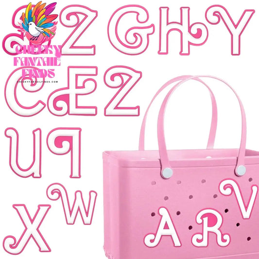 1/26pcs PVC Pink Letter Bag Charms Decorative for DIY Bag Accessories Decorations Buckles for Girl Women Beach Hand Bag Charms - Cheeky Fantail Finds