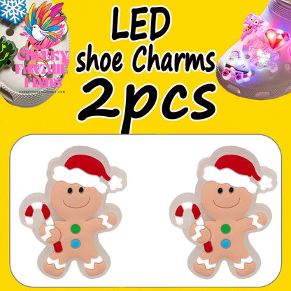 1/2PCS LED Christmas Gifts Shoes Charms Santa Claus Snowman Luminous Shoe Accessories Gingerbread Man Dog Cat Clog Deccoration - Cheeky Fantail Finds