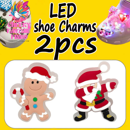 1/2PCS LED Christmas Gifts Shoes Charms Santa Claus Snowman Luminous Shoe Accessories Gingerbread Man Dog Cat Clog Deccoration - Cheeky Fantail Finds