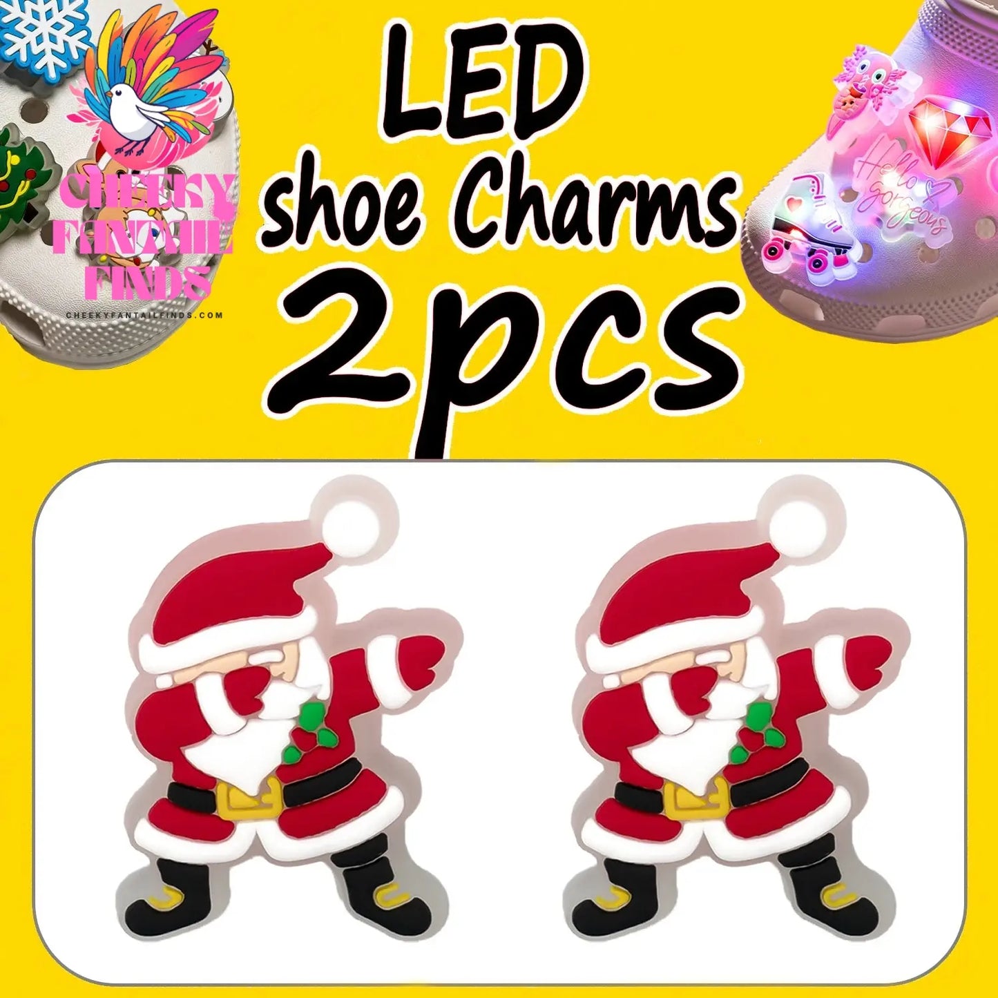 1/2PCS LED Christmas Gifts Shoes Charms Santa Claus Snowman Luminous Shoe Accessories Gingerbread Man Dog Cat Clog Deccoration - Cheeky Fantail Finds