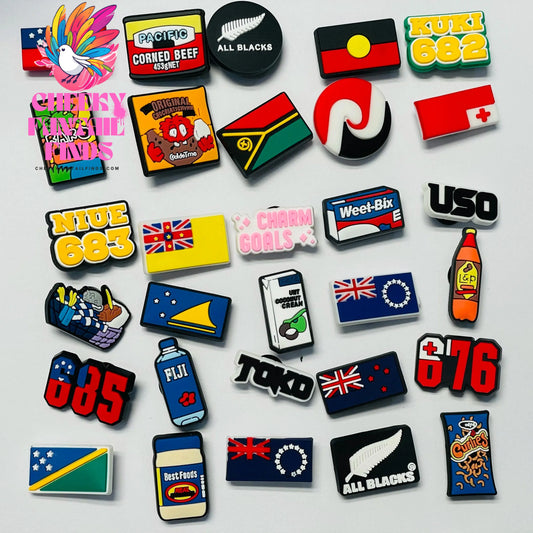 1-30PCS PVC Shoe Charms Flag Feather Drink Beef Buckle Clog Fit Wristbands Garden Sandals Shoes Ornaments Accessories Kid Gift Cheeky Fantail Finds