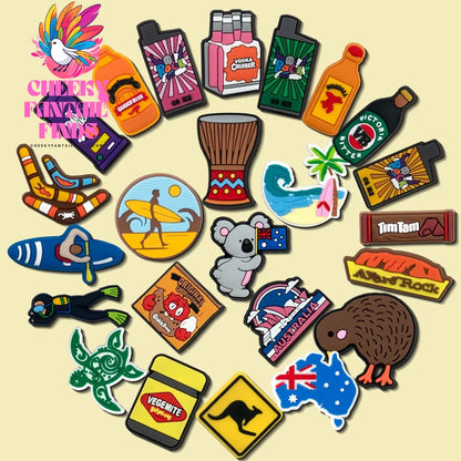 1/30pcs Australian Style PVC Shoe Charm Koala kangaroo Shoe Charms Diving Surfer Shoe Accessories Drinks Clog Jeans Cheeky Fantail Finds