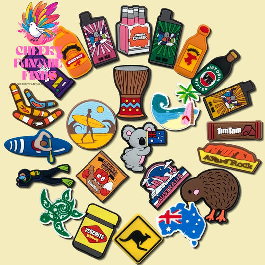 1/30pcs Australian Style PVC Shoe Charm Koala kangaroo Shoe Charms Diving Surfer Shoe Accessories Drinks Clog Jeans Cheeky Fantail Finds